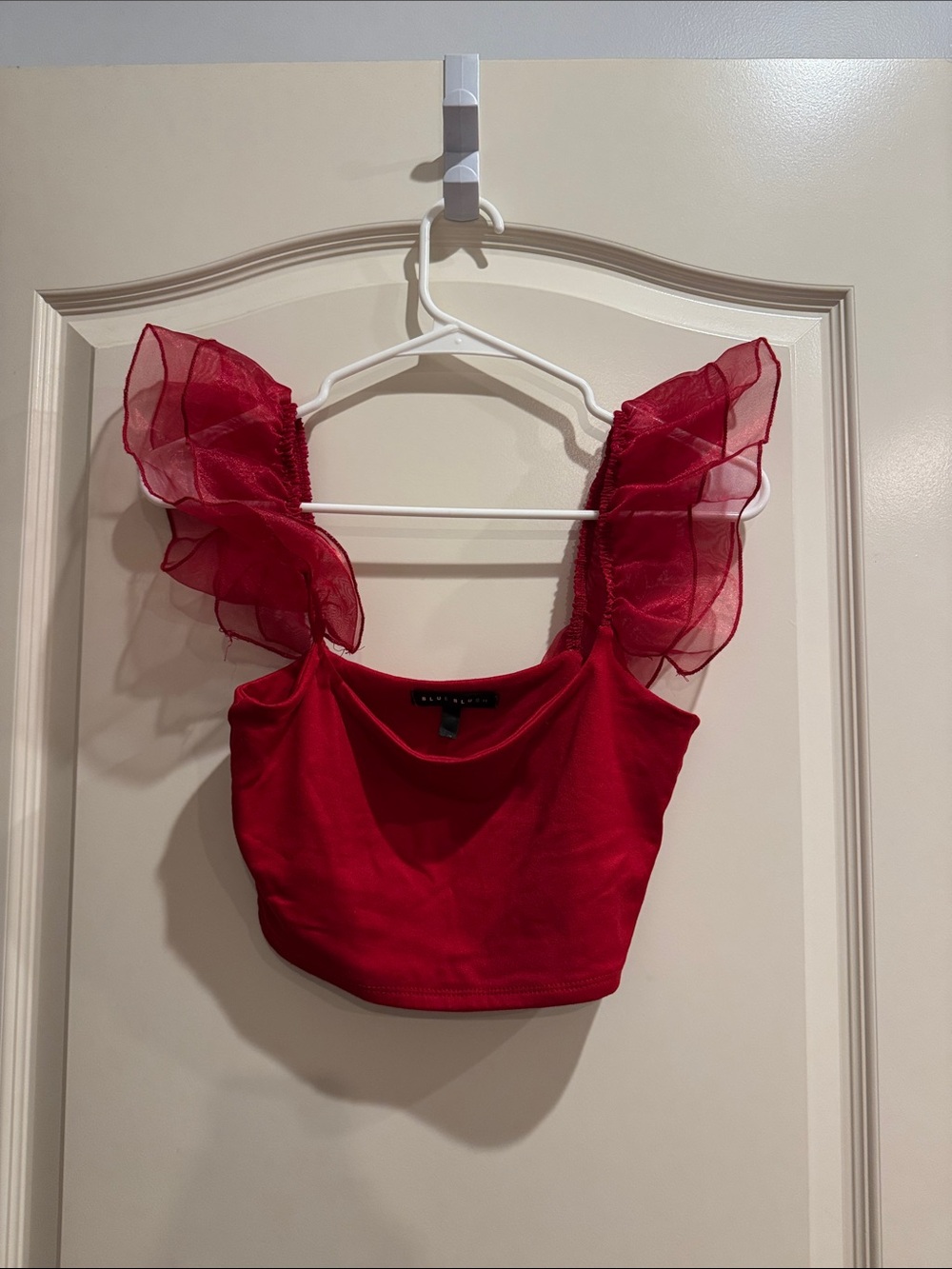 Blue Blush Red Ruffle Sleeve Crop Top